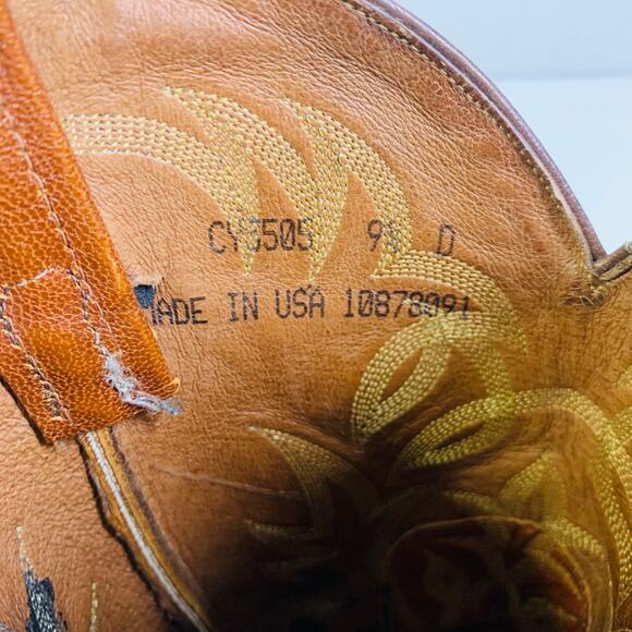 TONY LAMA‎ Boots Vintage 9.5 D Black Cowboy Calf Leather w/Lizard Wingtip CY3505 - Picture 9 of 9